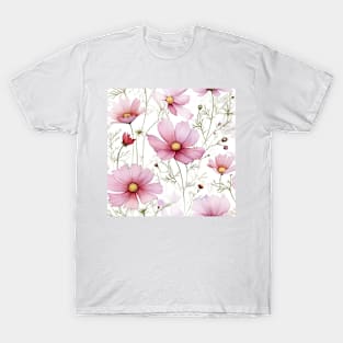 Watercolor Wildflower Wild Cosmos Pattern 2 T-Shirt